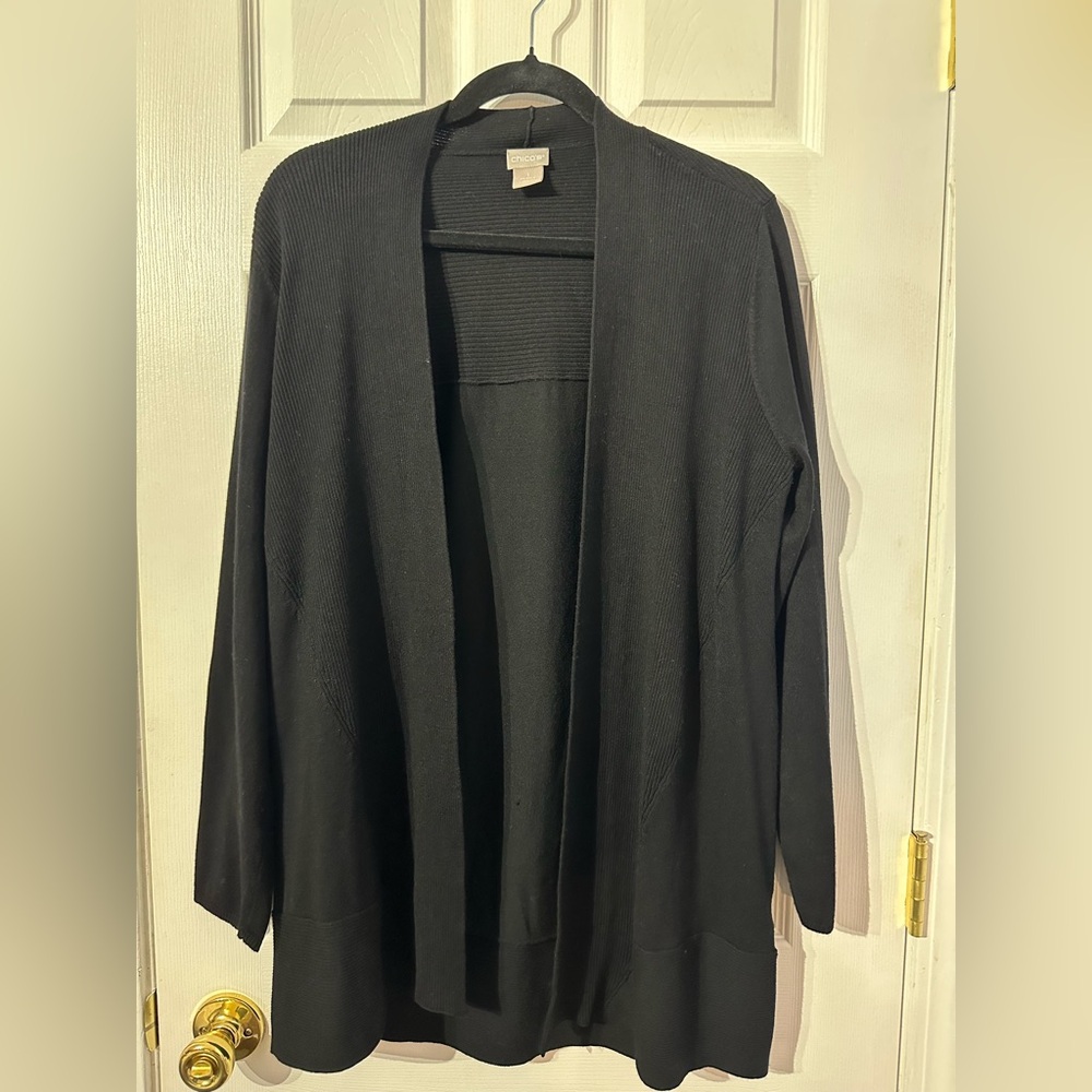 Chico's Black Cardigan Sweater Open-Front Knit (M)
